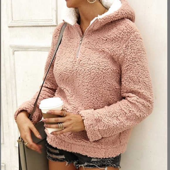 Tops - 🌸Sherpa Hoodie, DUSTY PINK